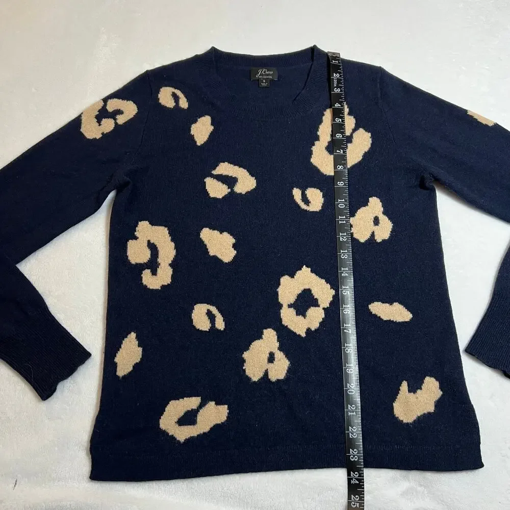 J. Crew Cashmere Everyday Leopard Print Crewneck Sweater Size S Preppy Luxury